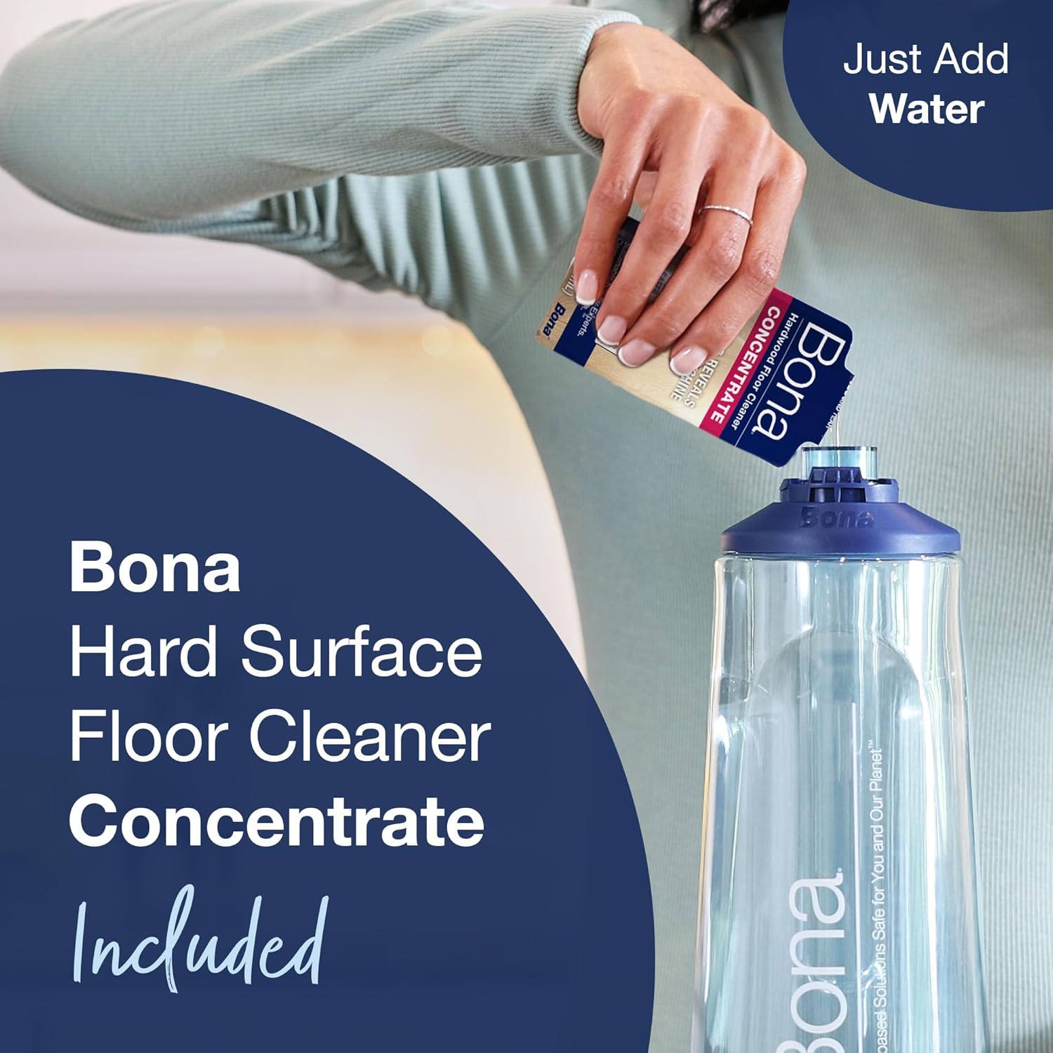 Bona Hardwood Floor Premium Spray Mop - Includes Wood Floor Cleaning Concentrate and Machine Washable Microfiber Cleaning Pad - Dual Zone Cleaning Design for Faster Cleanup Premium Spray Mop: Concentrate Packet